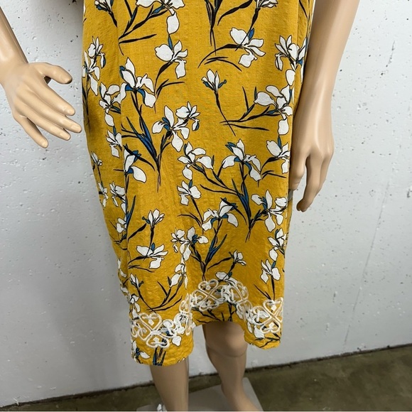 THML Women’s size Medium Mustard Yellow Floral Sleeveless Embroidered Dress - Picture 4 of 12